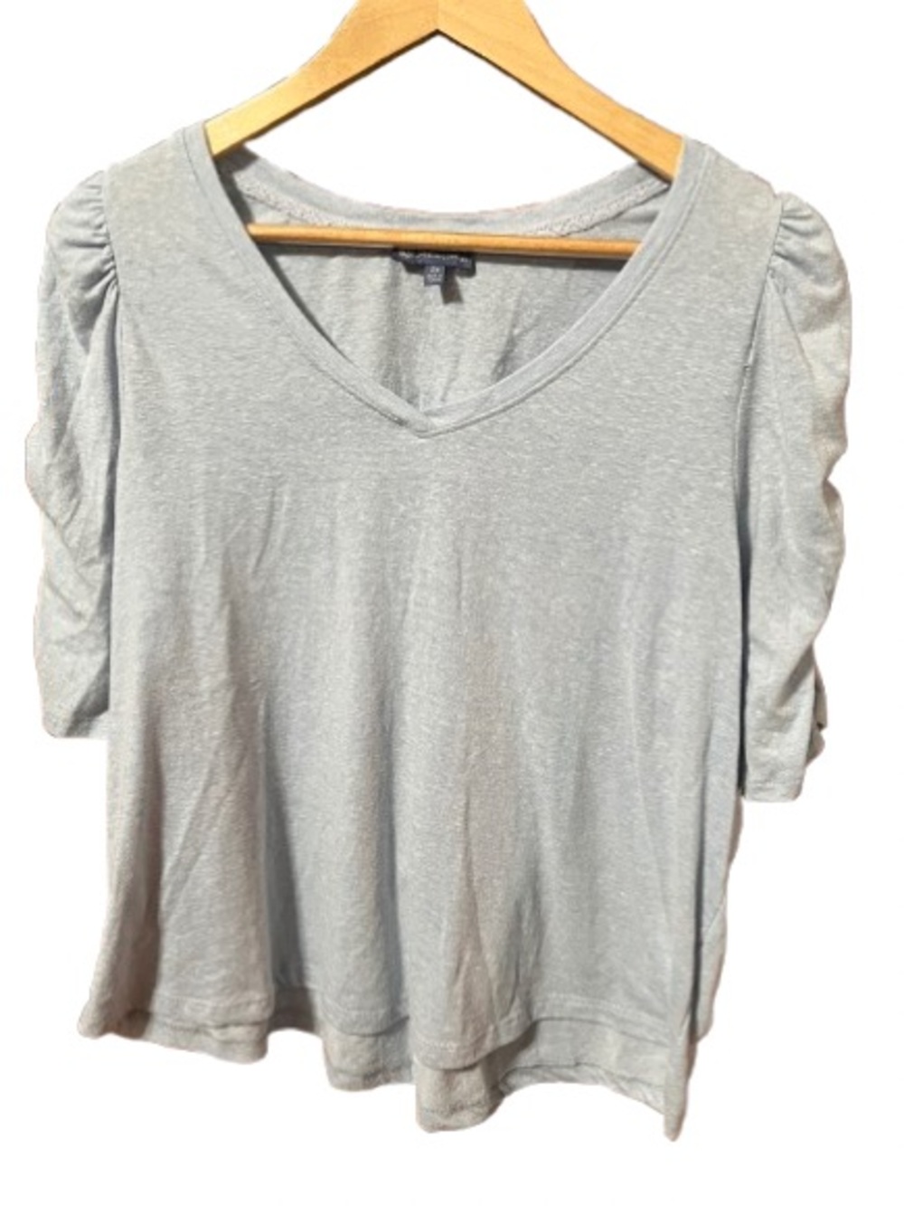 Democracy Light Blue V-Neck Puff Sleeve Women’s Top Size 2X